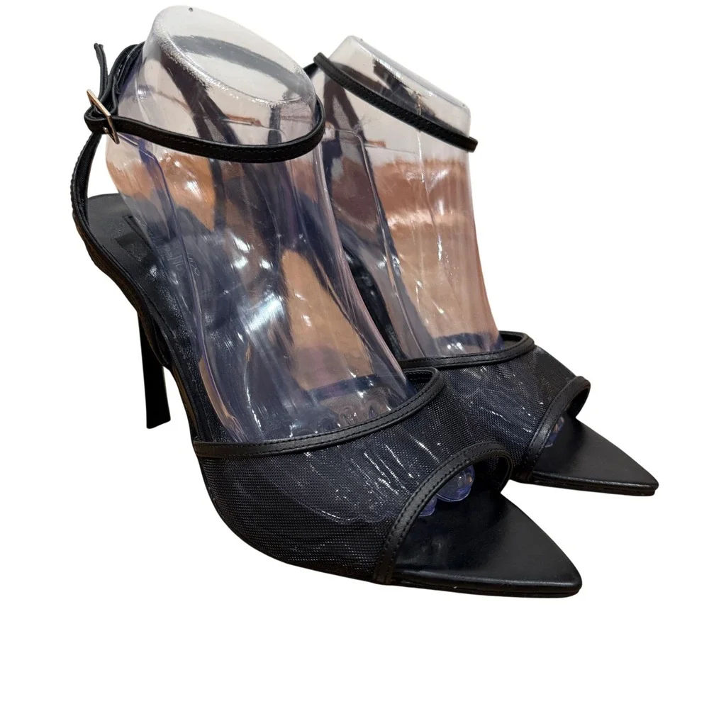 Tony Bianco Miley Black Mesh Ankle Strap Stiletto Sandal Heels Women Sz‎ 10 NWOB